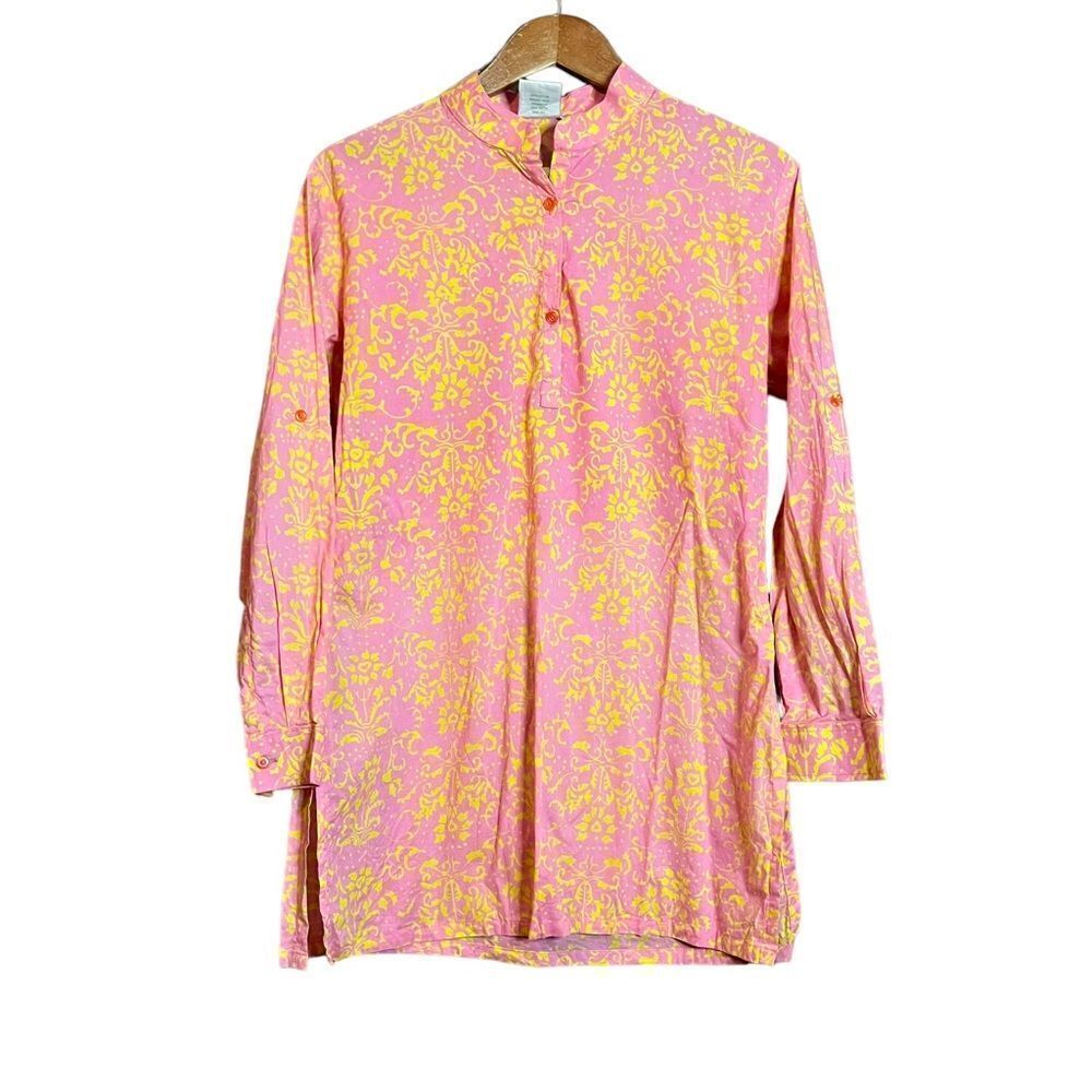 Three islands pink and yellow patterned beach cover up